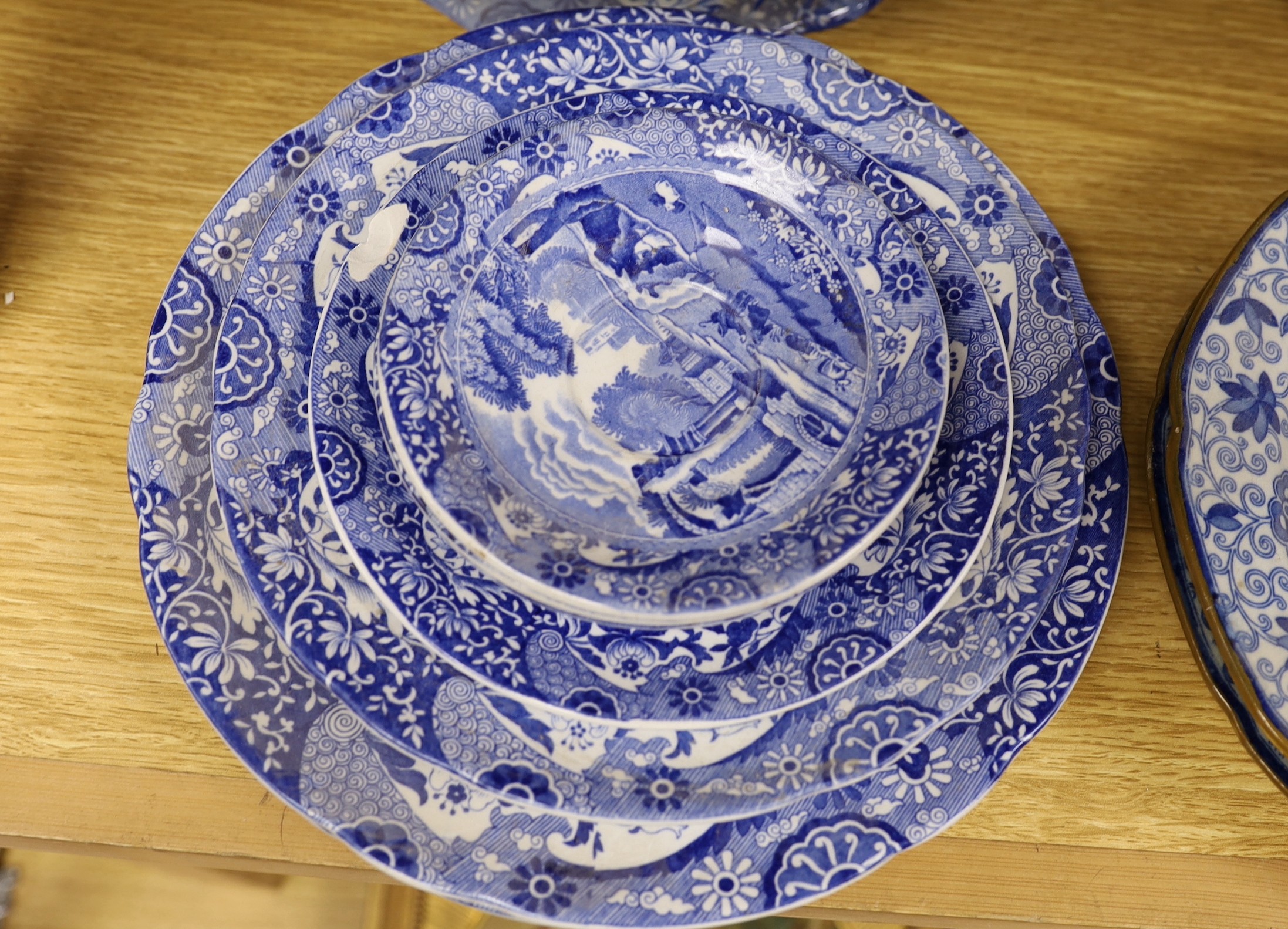 Spode Italian blue and white dessert and tea wares, 19th century and modern and other 19th century blue and white wares